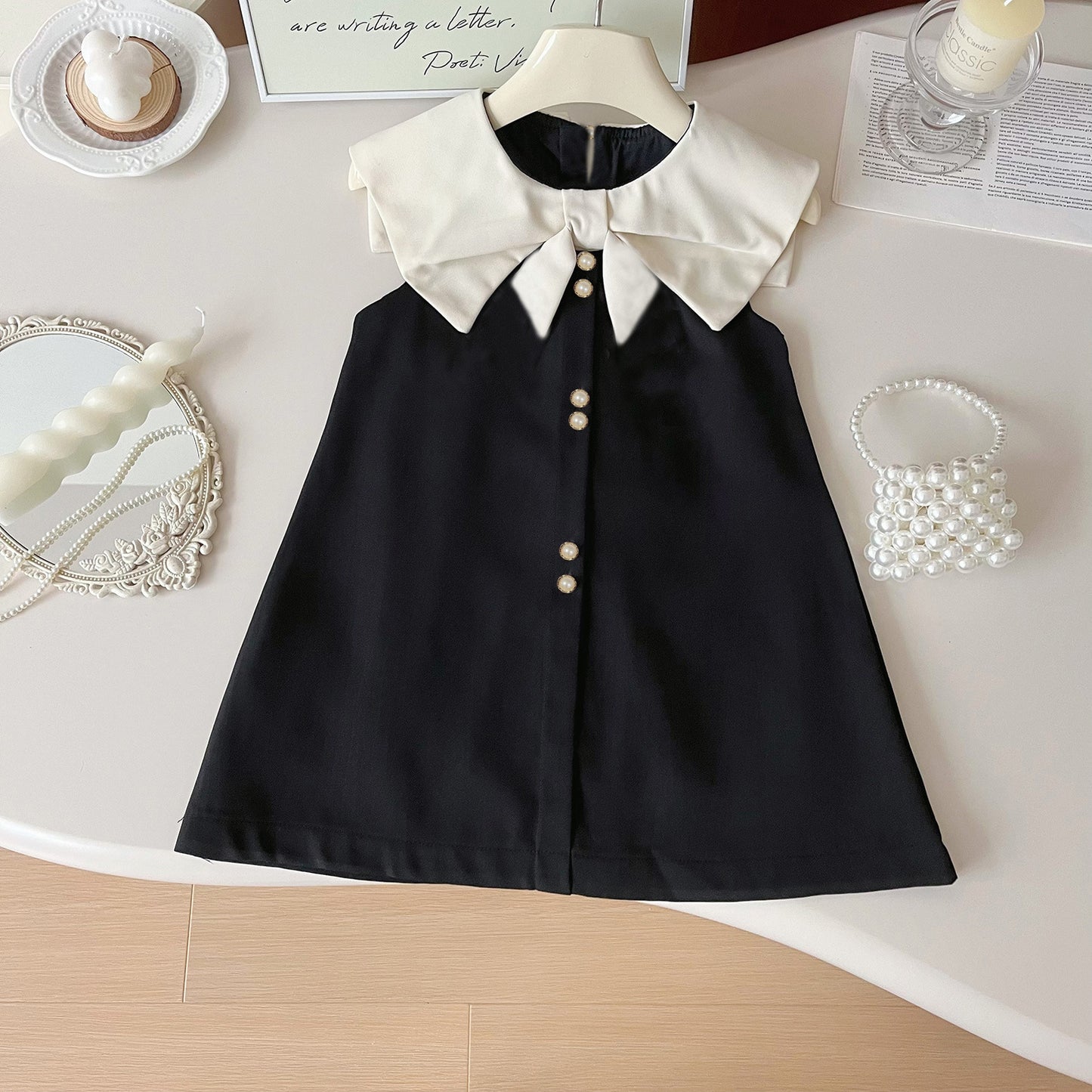 Children's Summer Sleeveless Bow Lapel Korean Princess Style Children's Dress