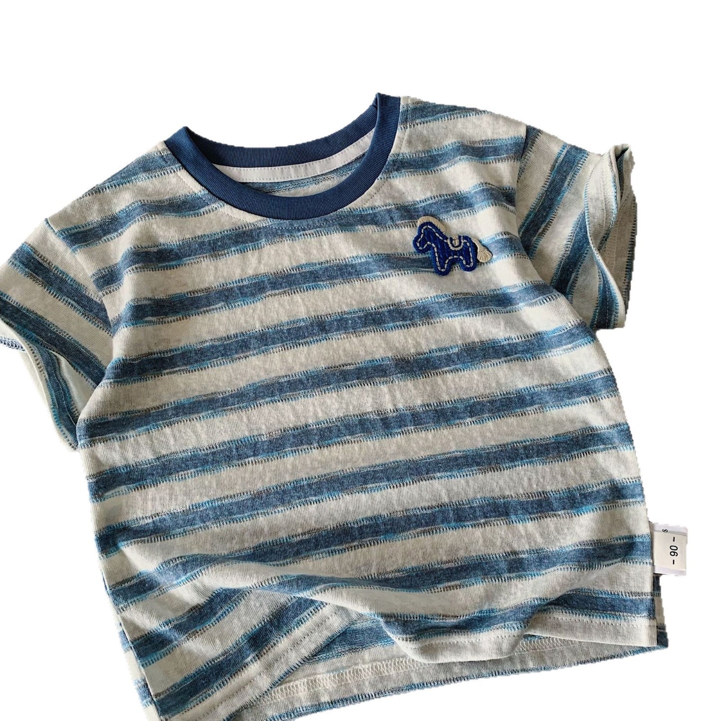 Children's Short-sleeved Summer Korean Style Striped Pony Round Neck Pullover Children's T-shirt