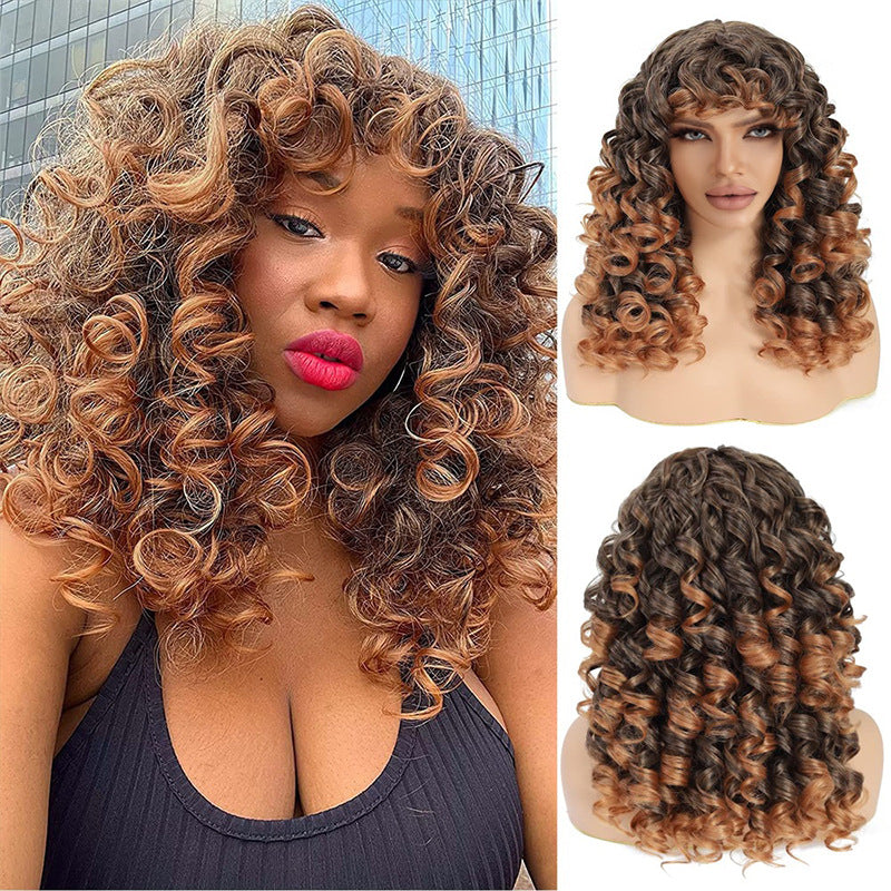 Women's Small Roll Chemical Fiber Rose Net African Head Wig Short Curly Hair