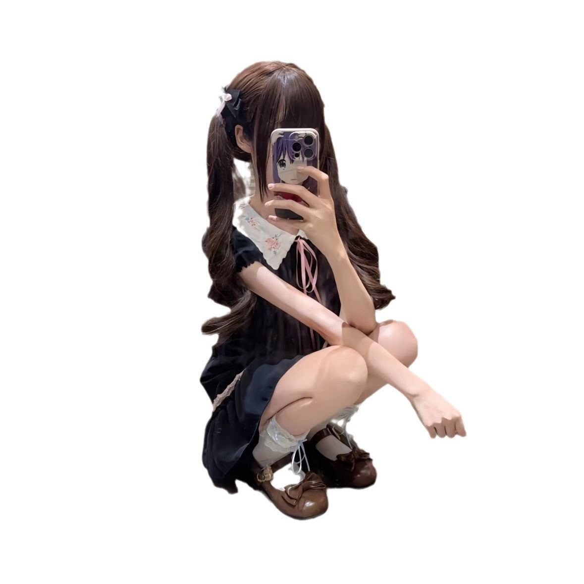 Glutinous Ji Hair Mid-length Honey Tea Brown Wig Long Curls