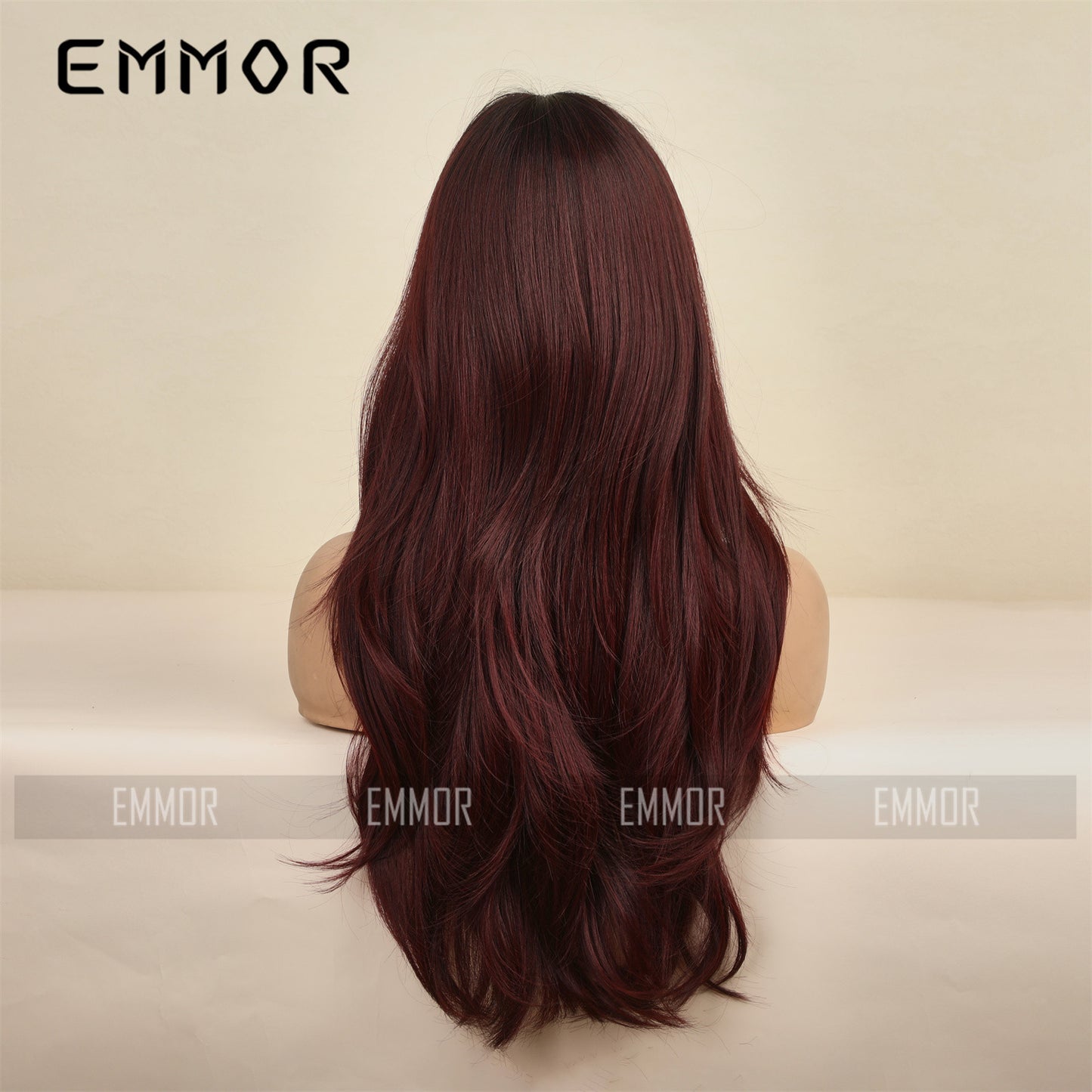 Straight Bangs Hair Gradient Burgundy Head Wig Long Curls