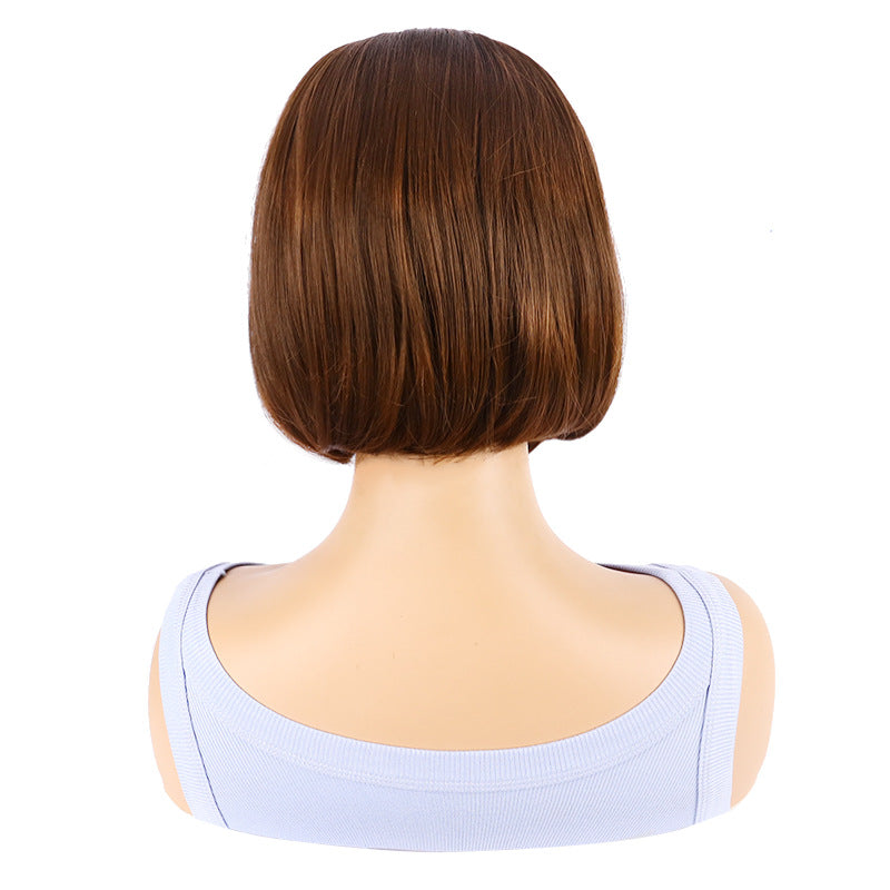 Women's Brown Black Band Head Cover Inner Wig Short Straight Hair
