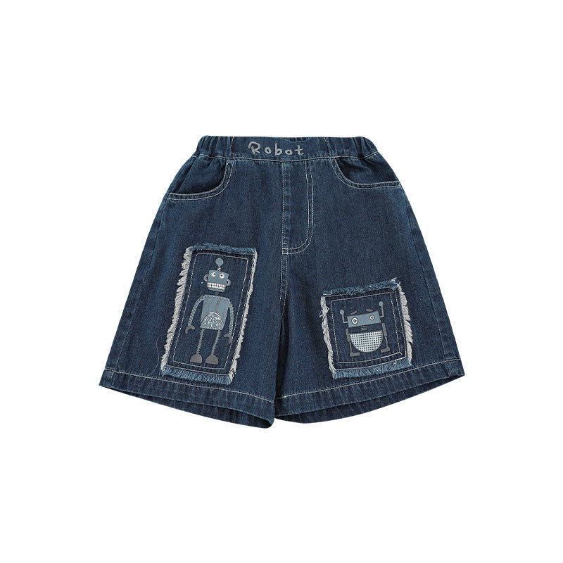 Children's Thin Loose T-shirt Lapel Shorts Robot Series Children's Shirt