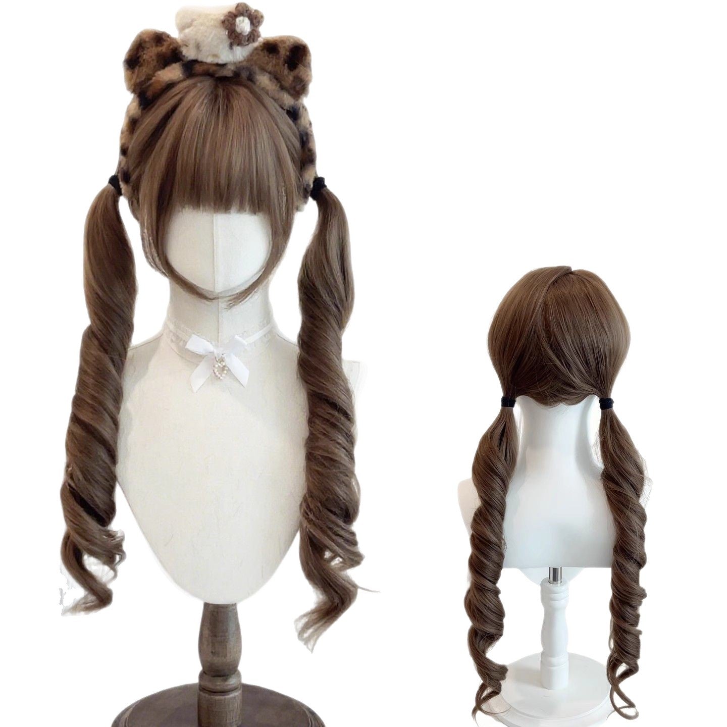 Honey Brown Double Ponytail Female Hair Tie Curly Wig Long Curls