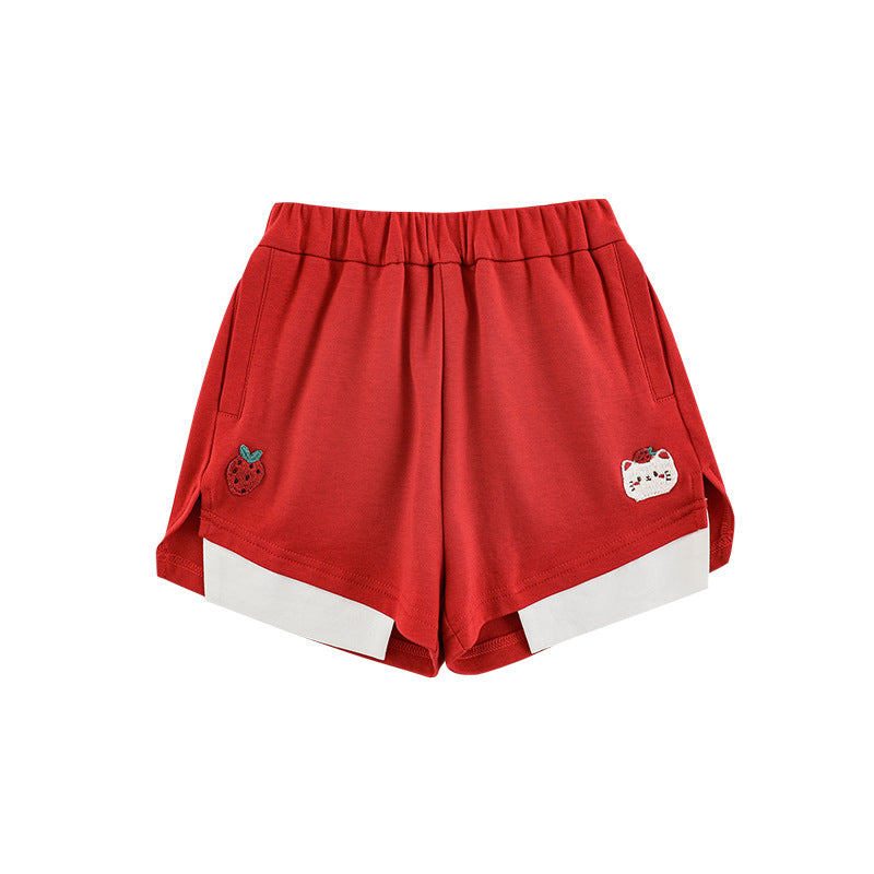 Strawberry Series Summer Cool Loose Short-sleeved Embroidery Shorts Children's T-shirt