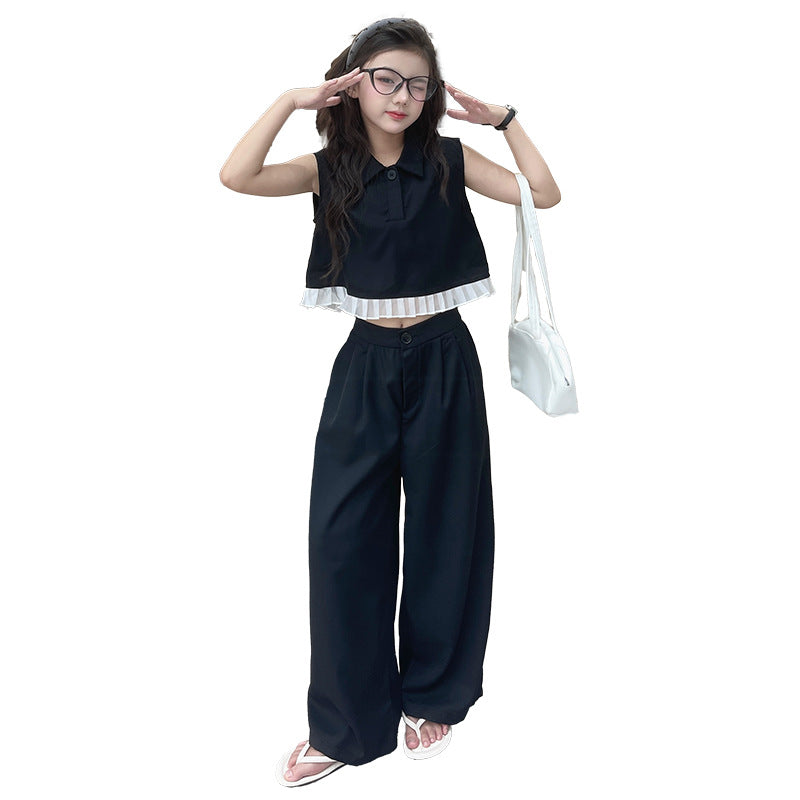 Children's Fried Street Vest Pants Big Wooden Ear Shirt Children's Suit