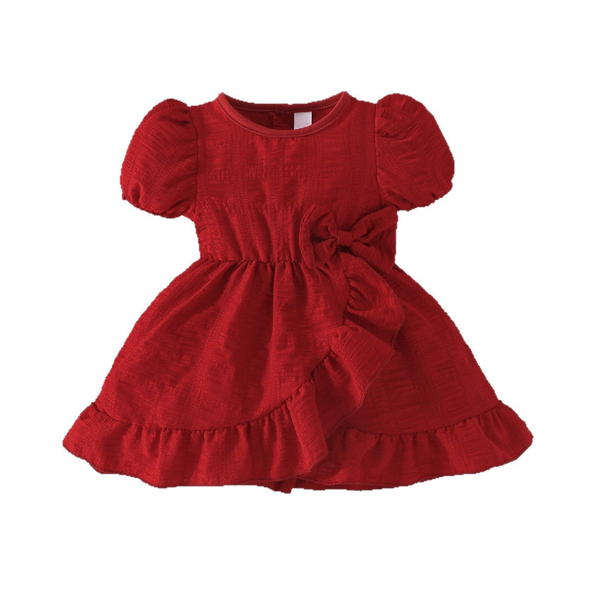 Summer Burgundy Puff Sleeve Bow Princess Western Children's Dress