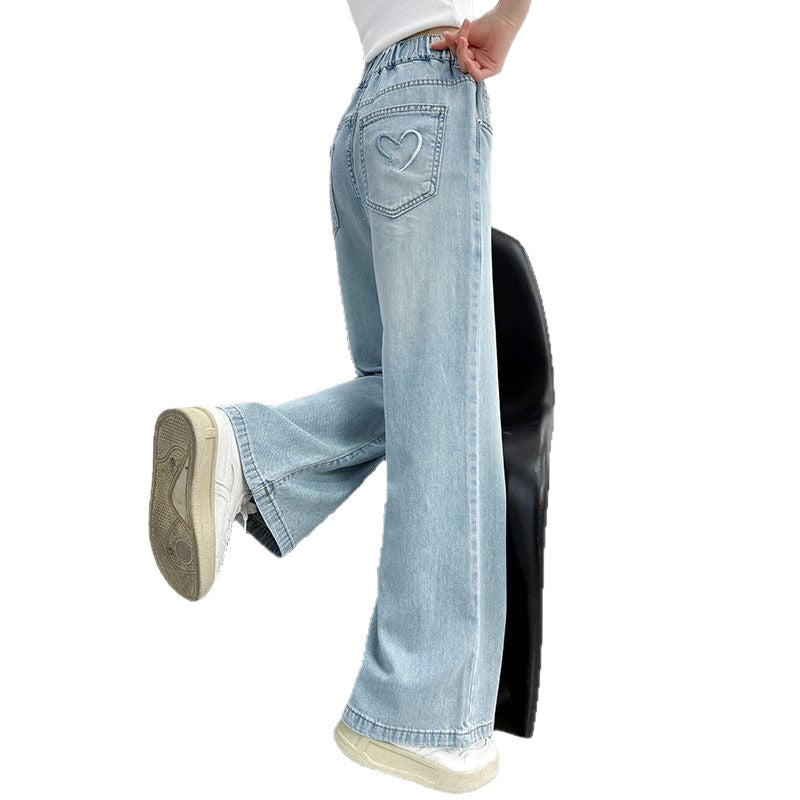 Summer Thin Jeans Korean Simple Teens Trousers Loose Children's Pants