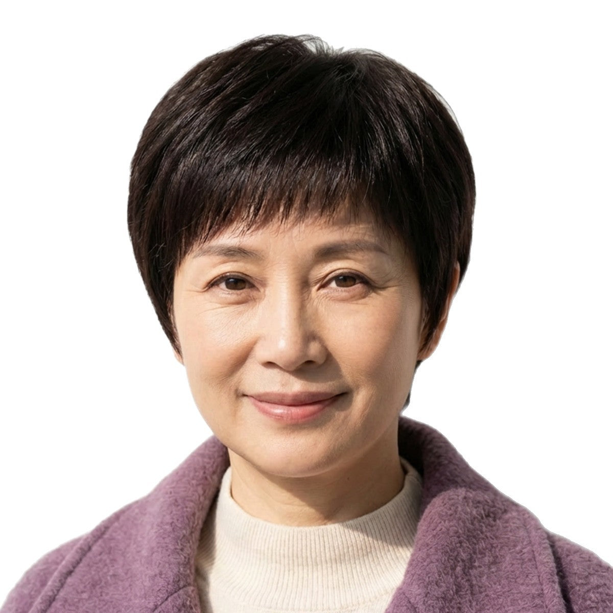 Women's Real Full Human Mother's Natural Age Wig Short Straight Hair