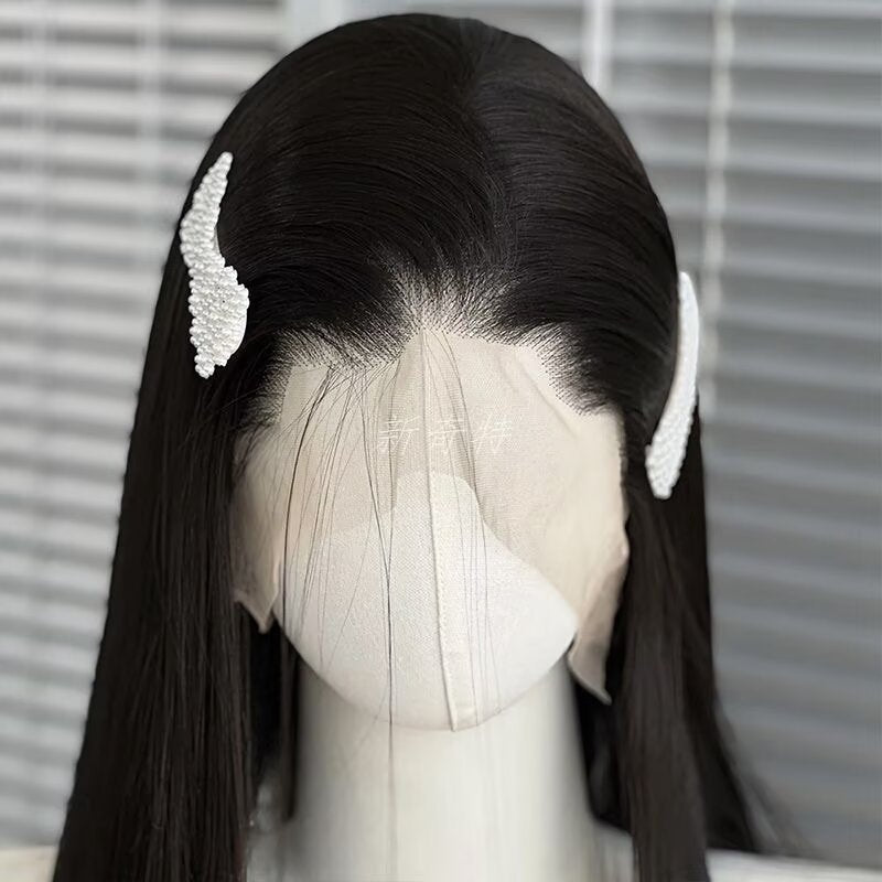 Black Lace Forehead Ladies Heat Resistant Fiber Synthetic Long Straight Wig