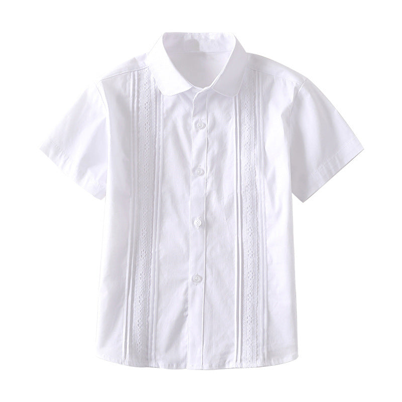 White Summer Thin Primary School Watch Show Uniform Children's Shirt