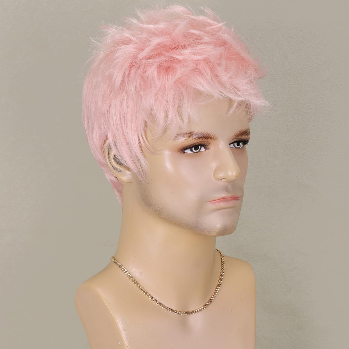 Women's & Men's Fashion Pink Short Synthetic Wigs Fiber Men's Wig