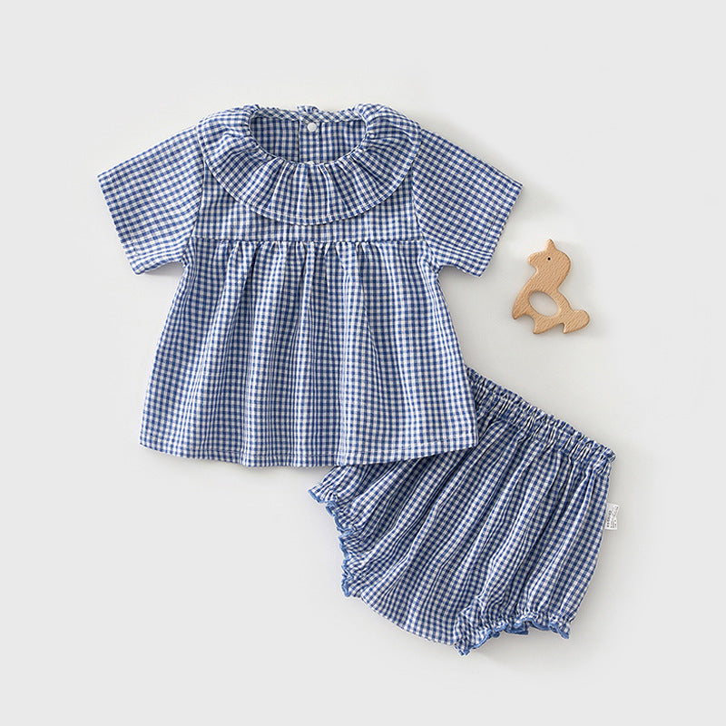 Children's Summer Clothes For Babies Plaid Short-sleeved Shorts Outfit Top T-shirt Children's Suit