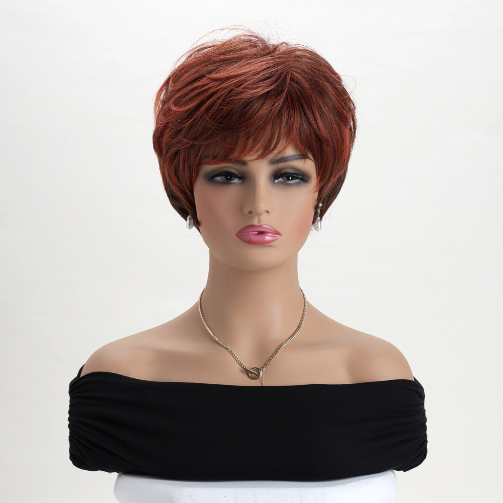 Female Mixed Golden Fluffy Chemical Fiber Wig Short Straight Hair