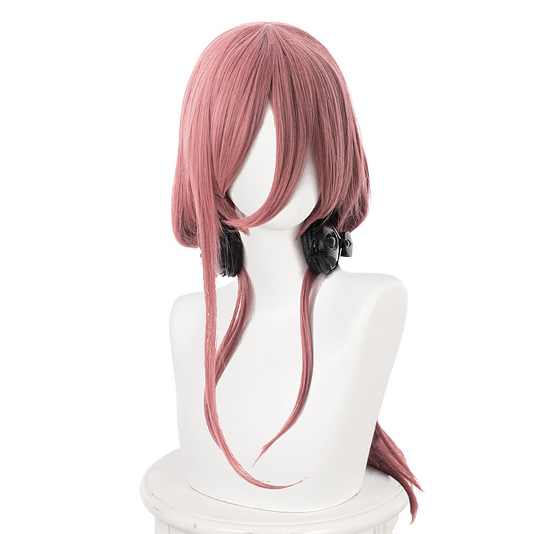 Wide Silk Flower Three-piece Taro Pink Long Other Wig