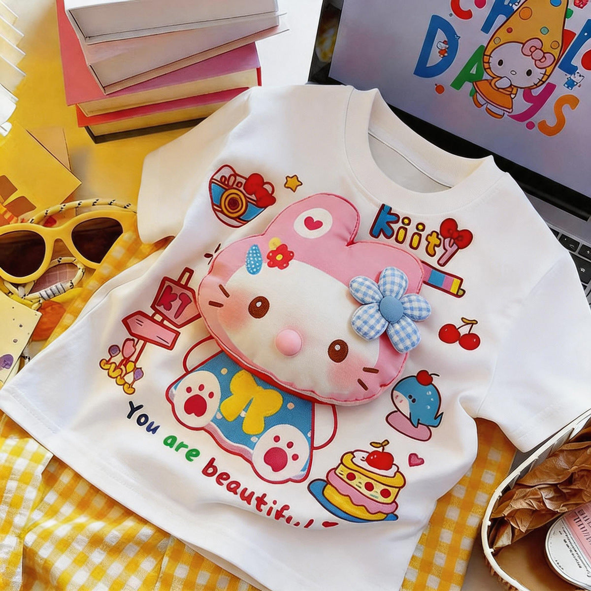 Cotton Summer Boys Short Sleeve Three-dimensional Children's T-shirt