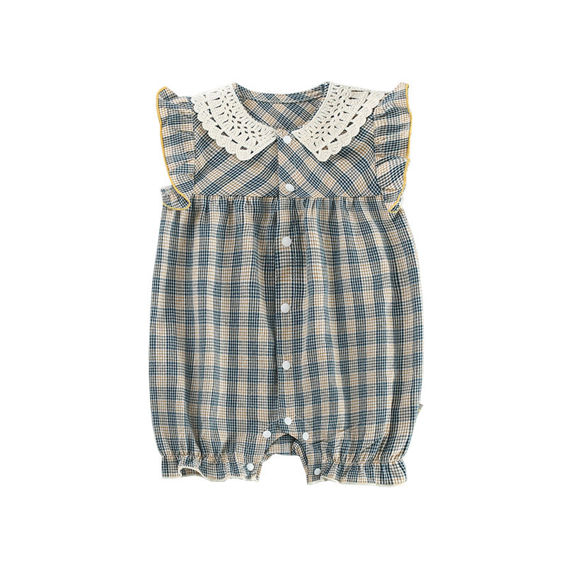 Clothes Jumpsuit Lace Plaid Front Open For Babies Short Sleeve Jumpsuit, Climbing Suit