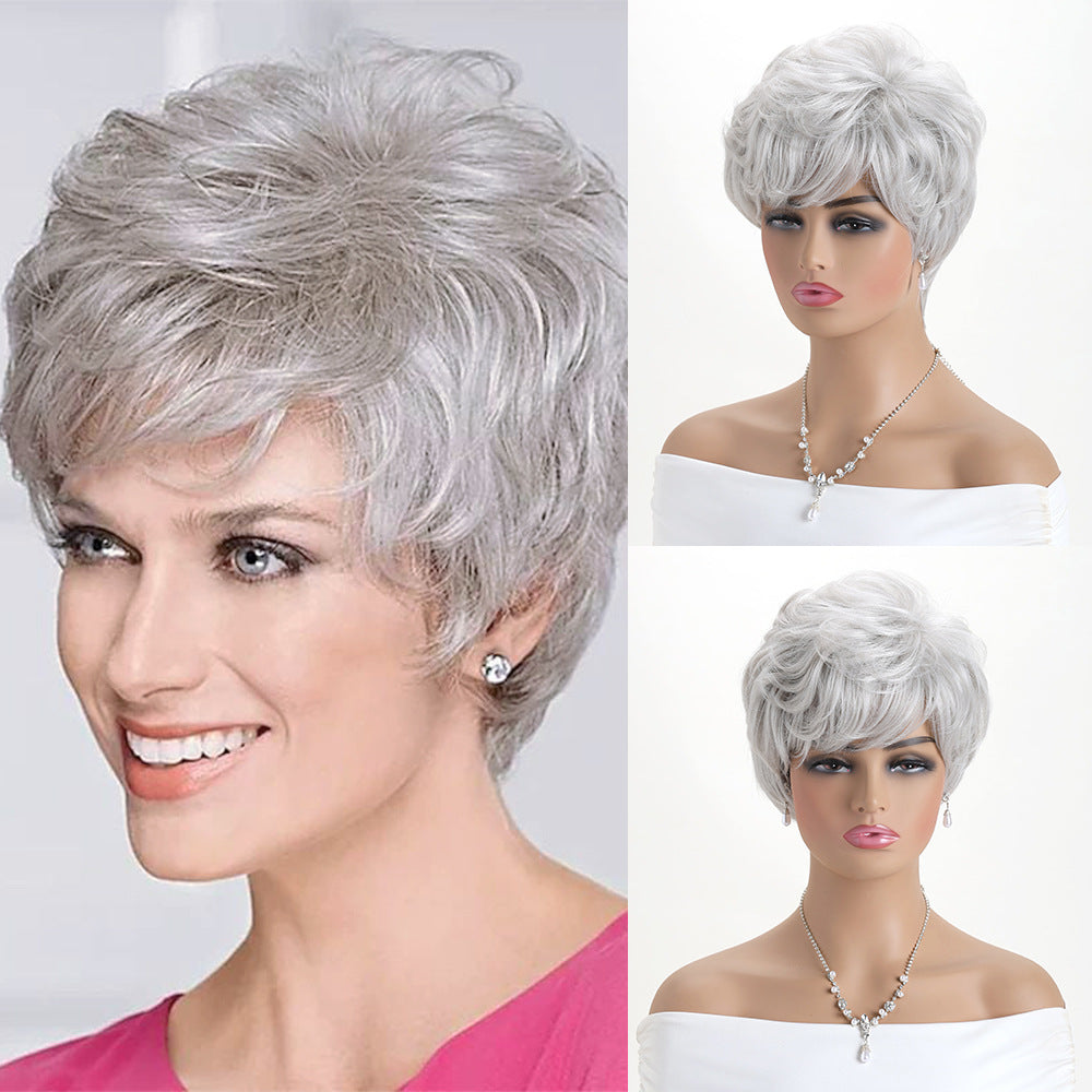 Light Golden Head Cover Female Side Wig Short Curly Hair