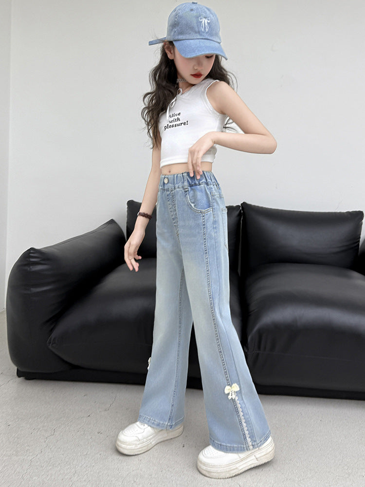 Children's Bell-bottom Summer Light Blue Jeans Medium Big Children's Pants
