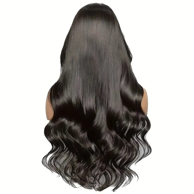 Women's Front Lace Synthetic Wigs Black Medium Curly Wig Long Curls