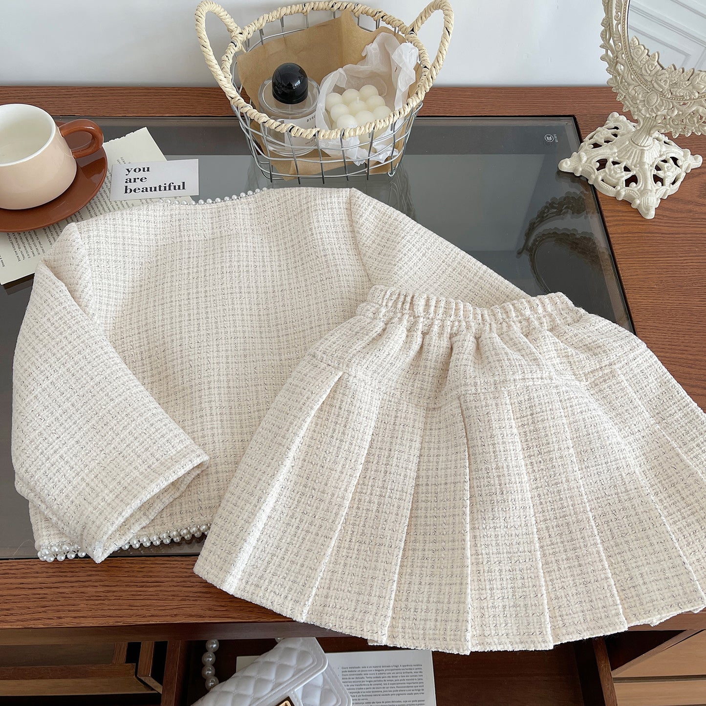 Korean Style Fashion Temperament Classic Pleated Skirt Children's Suit