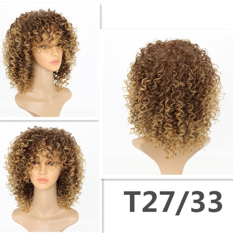 Head Cover African Small Roll Female Fiber Wig Short Curly Hair