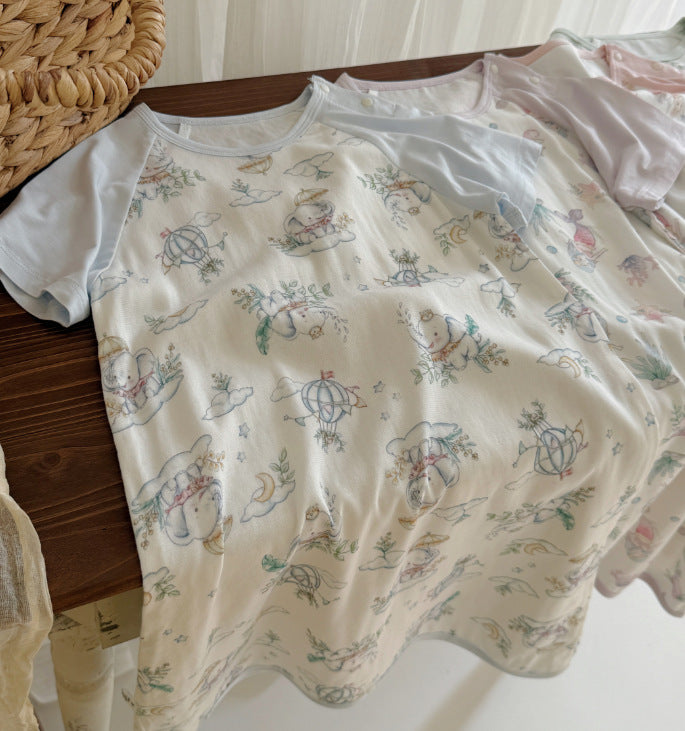 Women's & Men's Roll Summer Gauze Pajamas Nightgown Short Sleeves For Infants Sleeping Jumpsuit, Climbing Suit