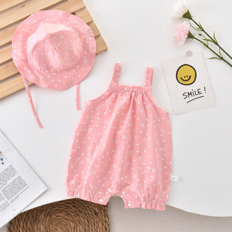 Summer Thin Sweet Floral Jumpsuit Pure Cotton Tied Romper Jumpsuit, Climbing Suit