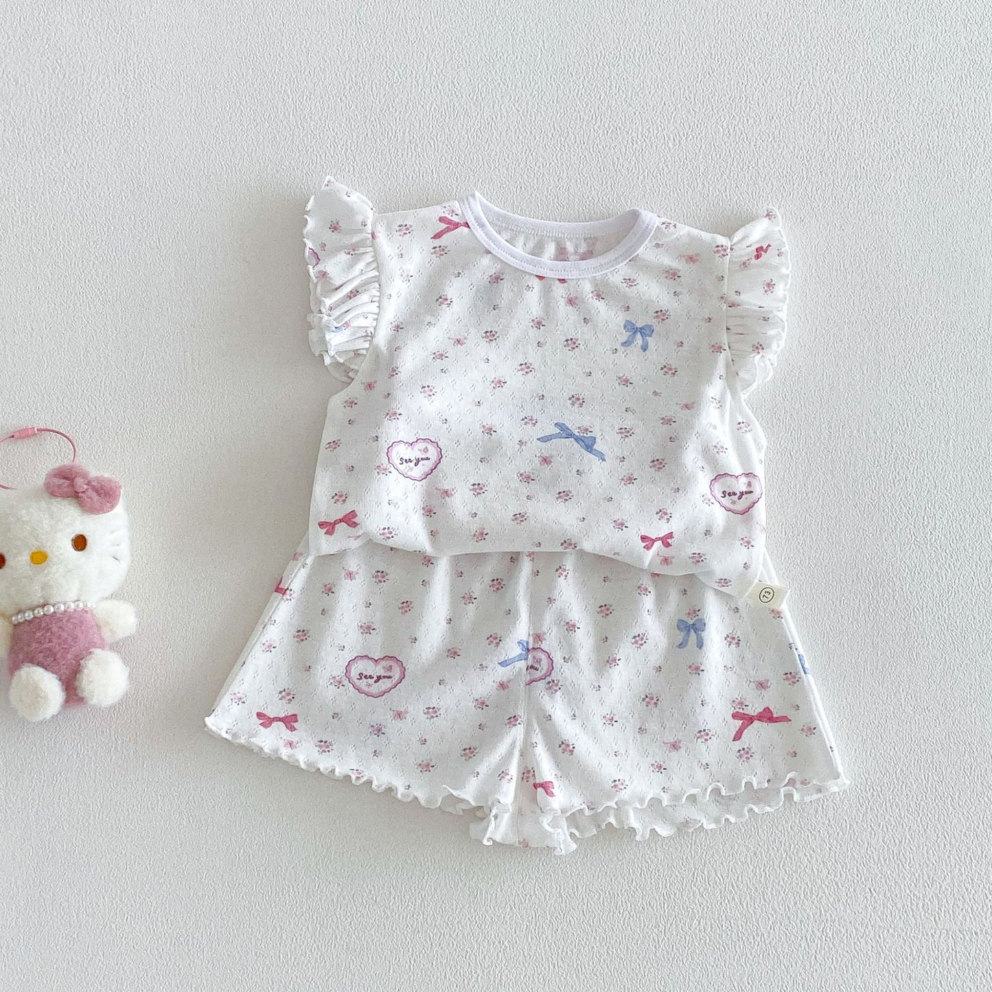 Floral Summer Foreign Cat Printing T-shirt Children's Suit