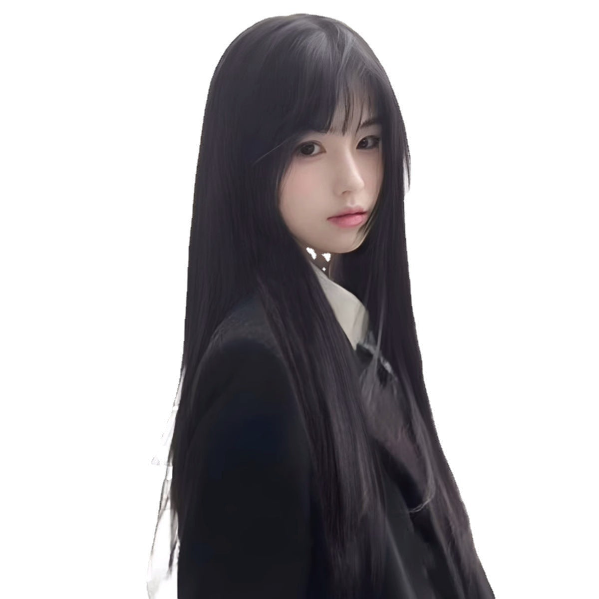 Black Simulation Zhang Bangs Universal Style Long Straight Wig