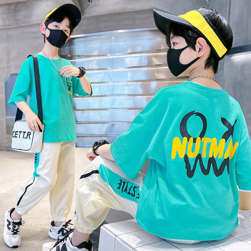 Summer Fashionable Medium Large Boyish Look Short-sleeved Sportswear Children's Suit