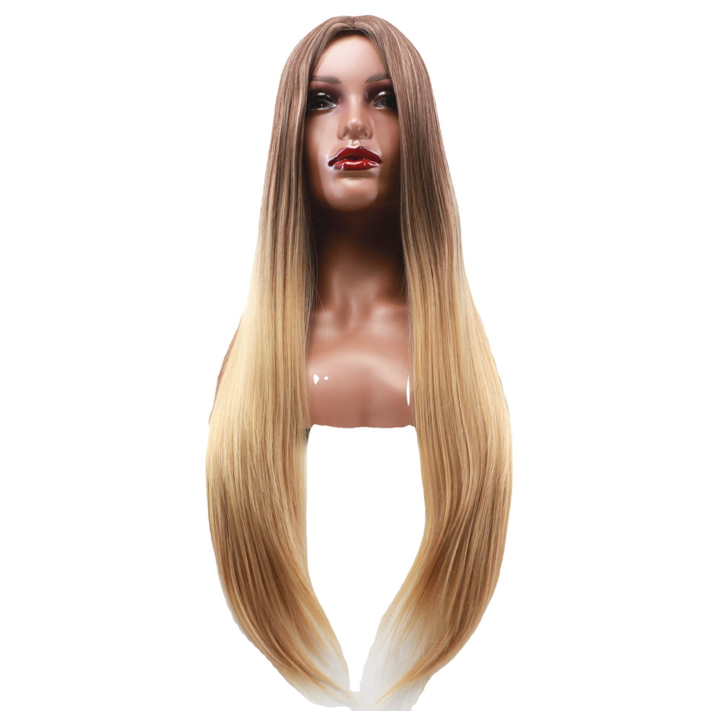 Women's Hair Dyed Chemical Fiber Brown Gradient Gold Long Straight Wig