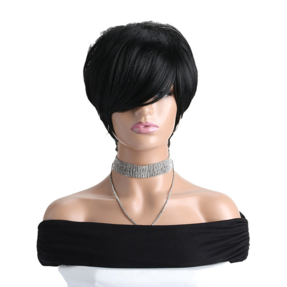 Women's Side Bangs Fashion Natural Set Chemical Wig Short Straight Hair