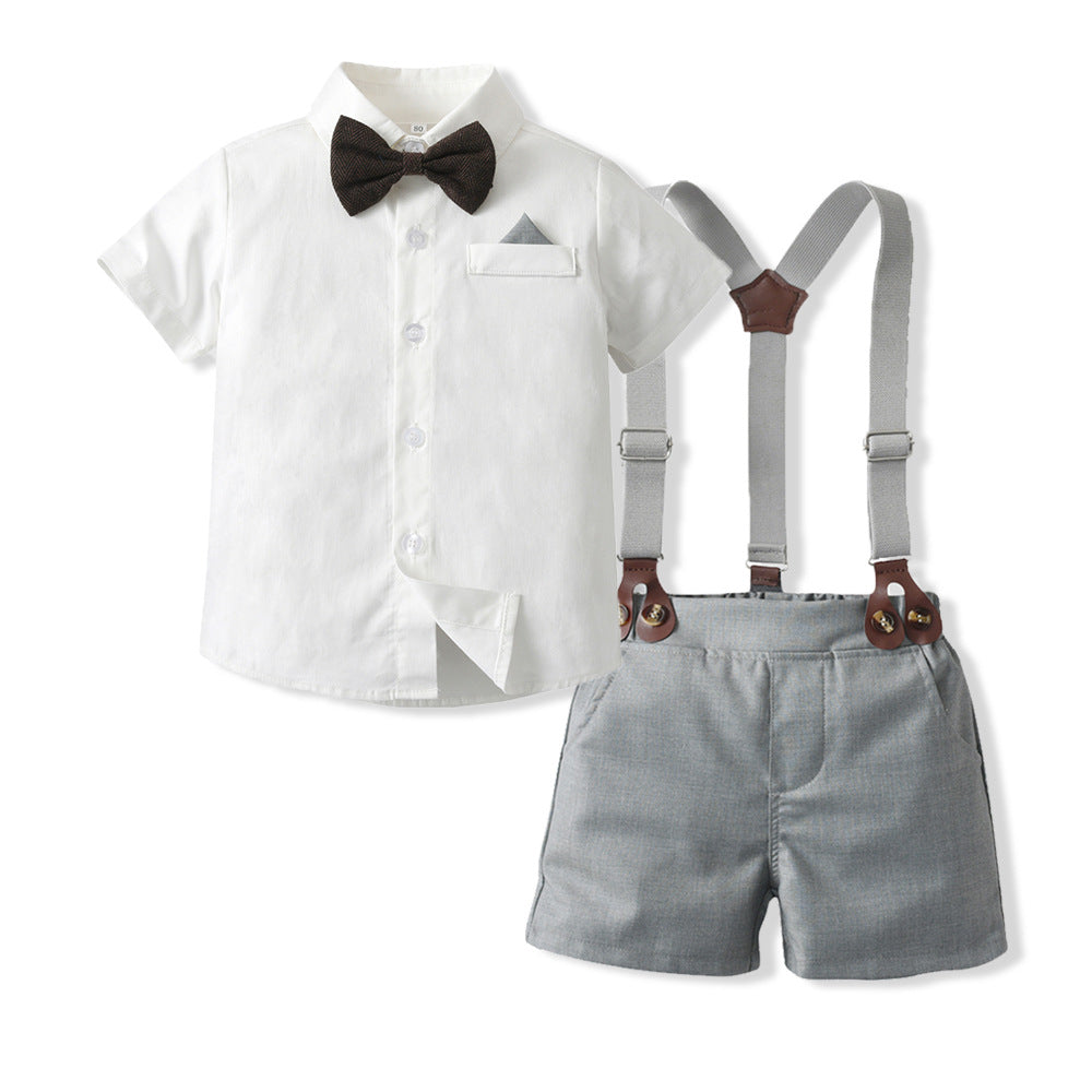 Children's Retro British Style Short Sleeve Suspender Children's Suit