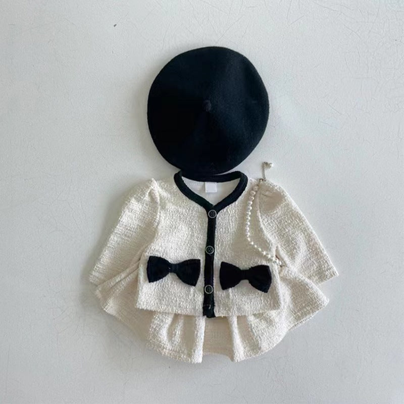 Version Of Style Bow Cardigan Skirt Lady Western Cute Children's Suit