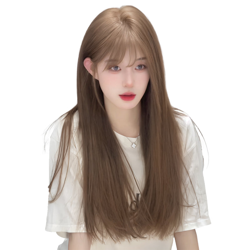 Linen Brown Air Bangs Hair Younger Long Straight Wig