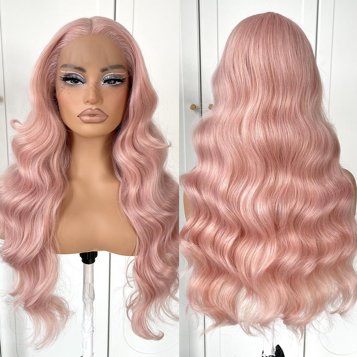 Women's Front Lace Synthetic Wigs Golden Medium Wig Long Curls