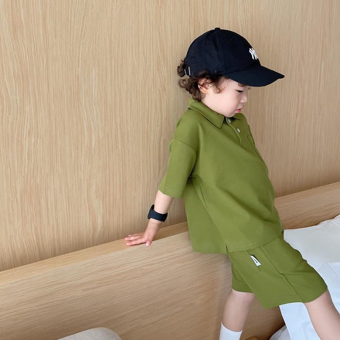 Children's Korean Casual Solid Color Shirt Summer Fashionable Top Children's Suit