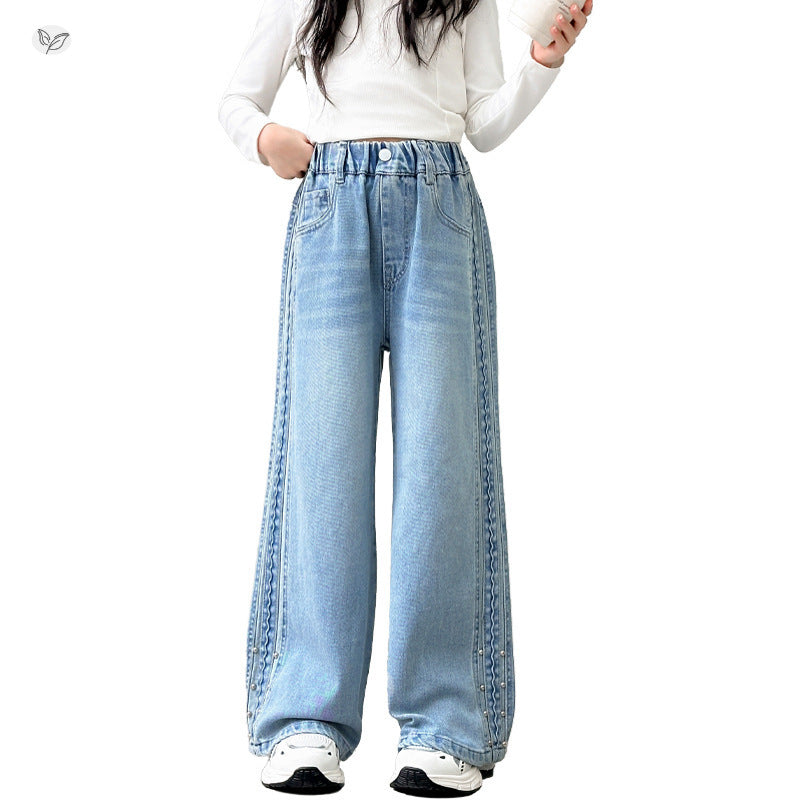 Jeans Spring Middle Big Light Blue Children's Pants
