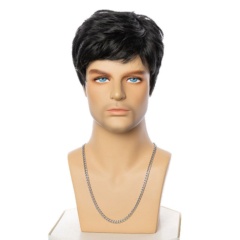 Men's Fashion Head Cover Natural Chemical Fiber Wig Short Straight Hair