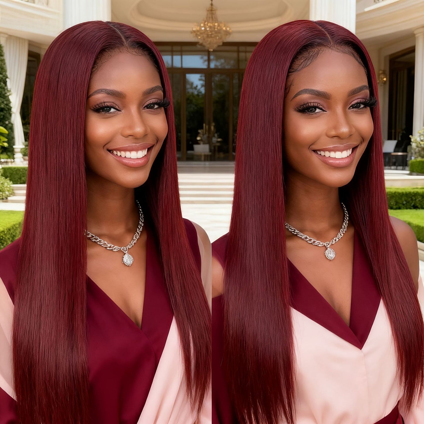Women's Fashion Front Lace African Medium Hair Long Straight Wig
