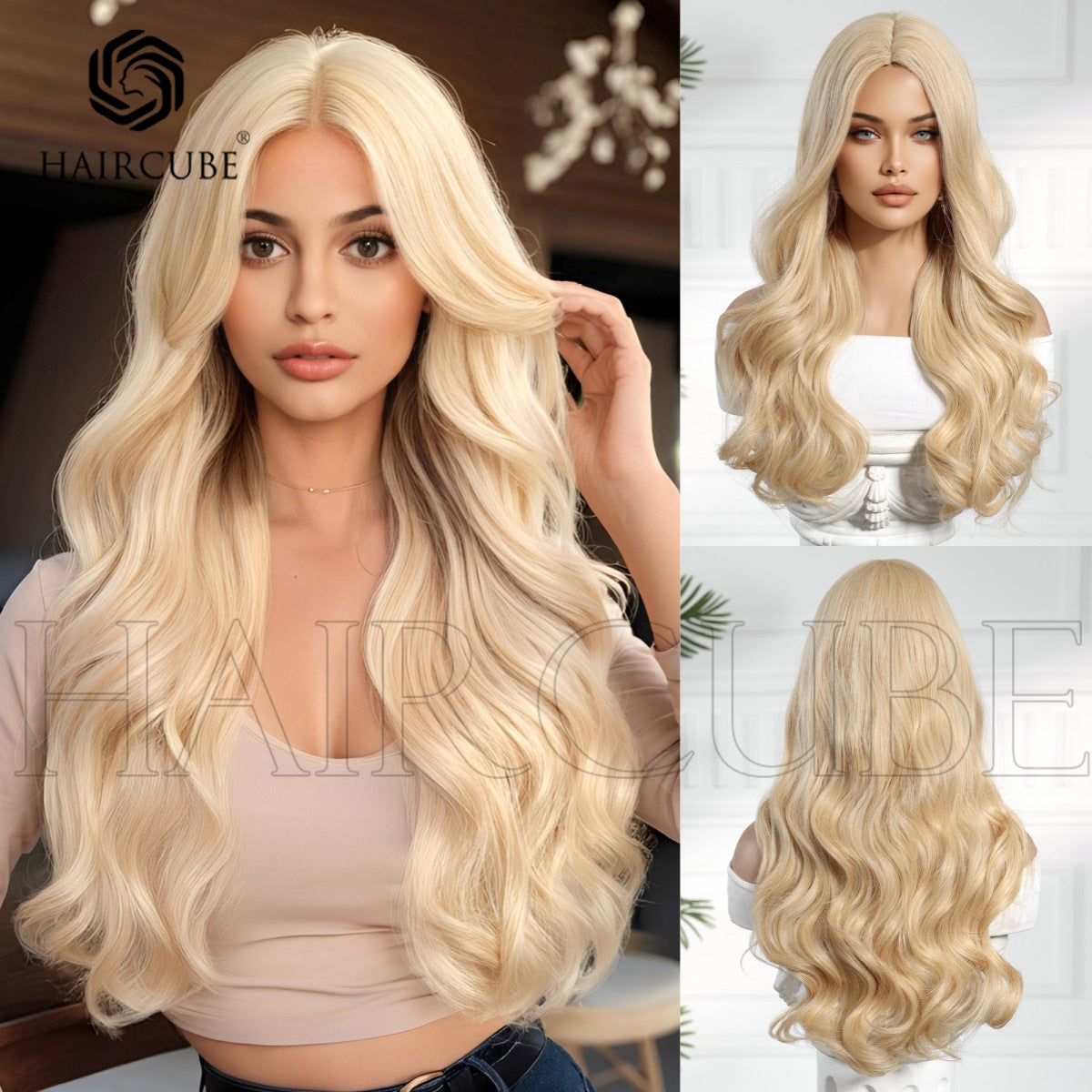 Curly Hair Gradient Bangs Golden Chemical Fiber Female Wig Long Curls