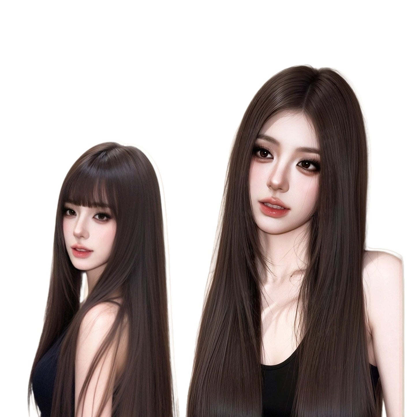 Hair Net Female Black High Skull Top Cover Gray Increase Long Straight Wig