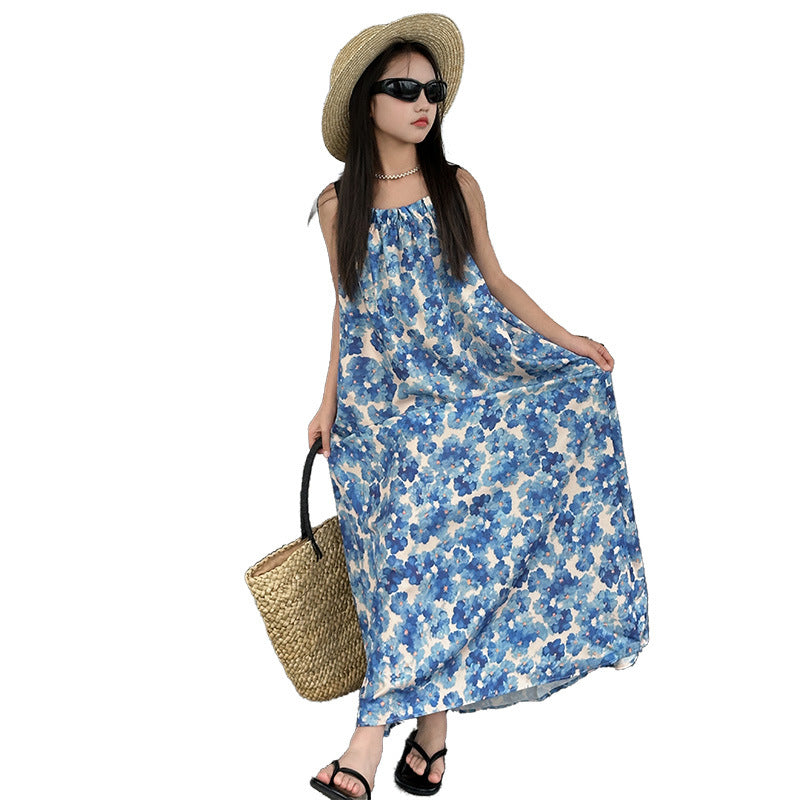 Children's Large Long Holiday Beach Floral Halter Skirt Children's Dress