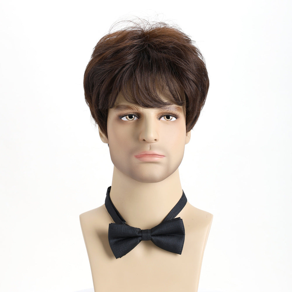 Men's Natural Handsome Short Curly Hair Chemical Wig Long Curls