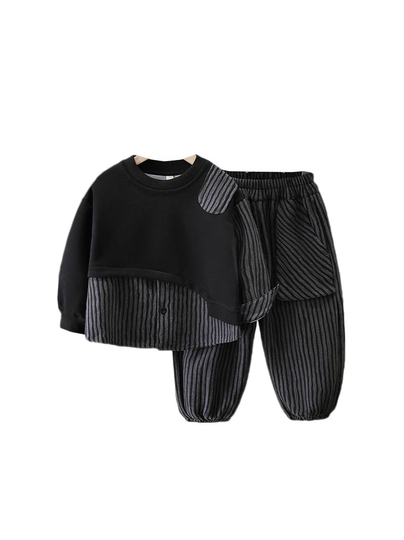 Children's Boys Spring Clothing Western Style Striped Fake Two Pieces Sweater Children's Suit