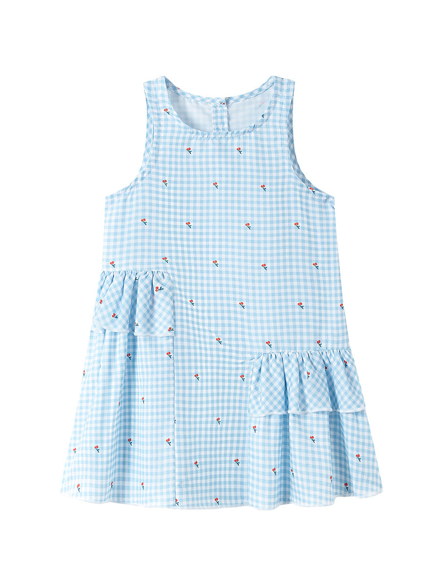 Children's Summer Sleeveless Sundress Cute Plaid Shirt Children's Dress