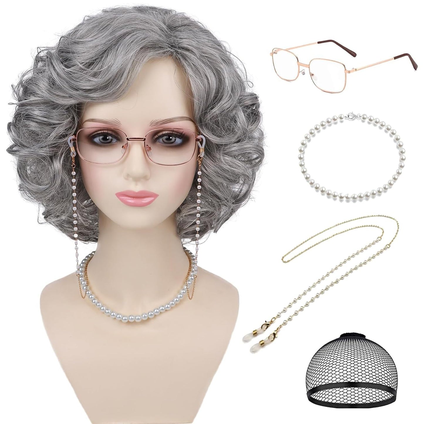 Women's Grandma Small Volume Chemical Fiber Headgear Wig Short Curly Hair