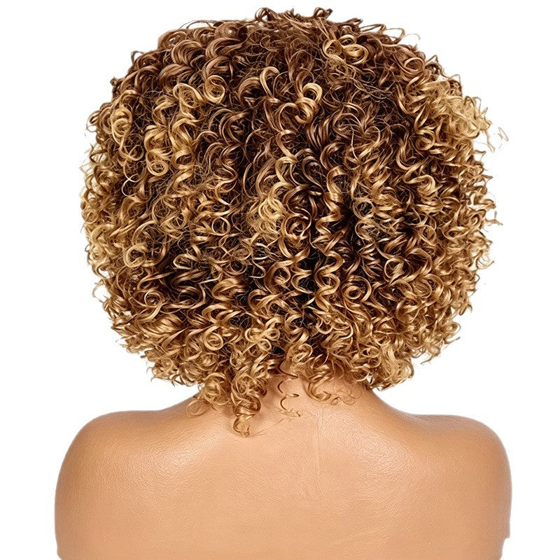African Small Fluffy Fiber Corn Bronzing Wig Short Curly Hair
