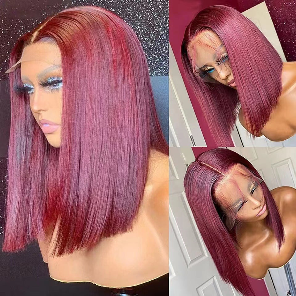 Medium Black Wave Head Cover Front Wig Short Straight Hair